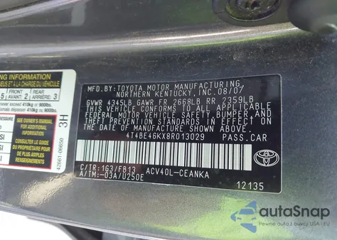 2008 Toyota Camry Le from USA, damaged, VIN 4T4BE46KX8R013029